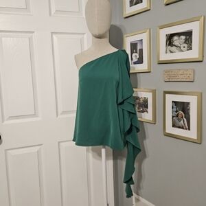 Elegant Green One-Shoulder Blouse